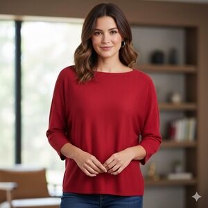 Chicos $99 Medium Red Rayon Cashmere Blend Pullover‎ Boatneck 3/4 Sleeve